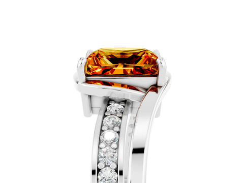 White gold Princess Cut Citrine Solitaire Ring with Split Shank and Prong Setting_5