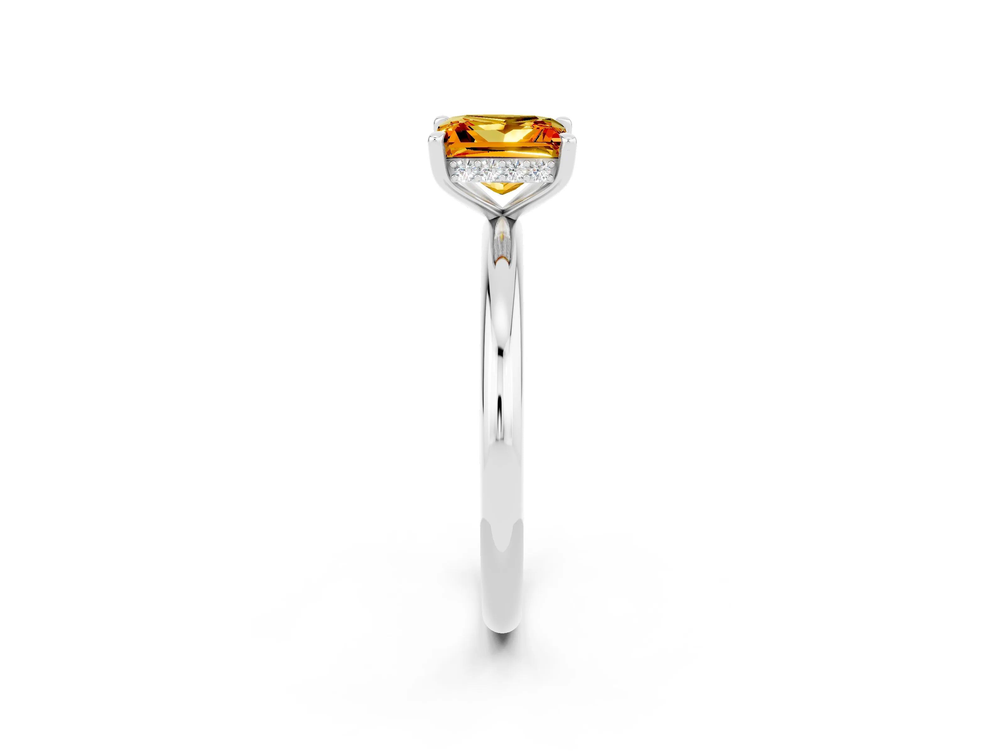 White gold Princess Cut Citrine Solitaire Ring with Thin Band and Four-Prong Setting_2
