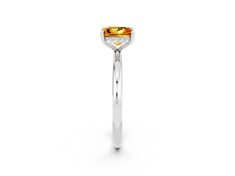 White gold Princess Cut Citrine Solitaire Ring with Thin Band and Four-Prong Setting_2