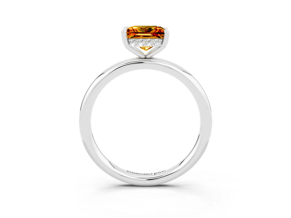 Silver Princess Cut Citrine Solitaire Ring with Thin Band and Four-Prong Setting