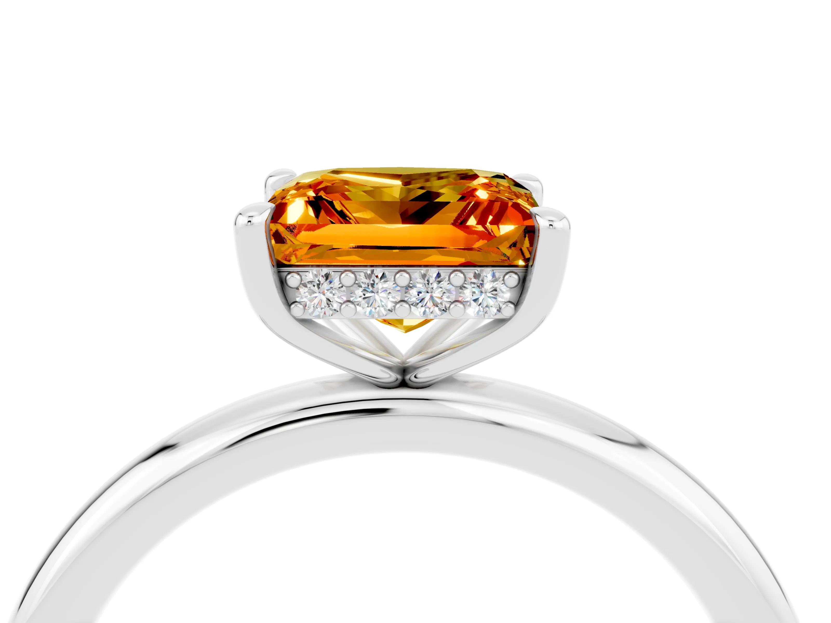 White gold Princess Cut Citrine Solitaire Ring with Thin Band and Four-Prong Setting_4