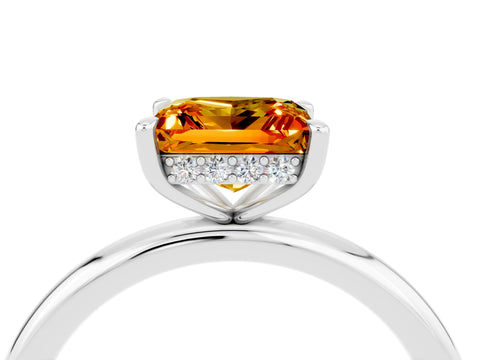 White gold Princess Cut Citrine Solitaire Ring with Thin Band and Four-Prong Setting_4