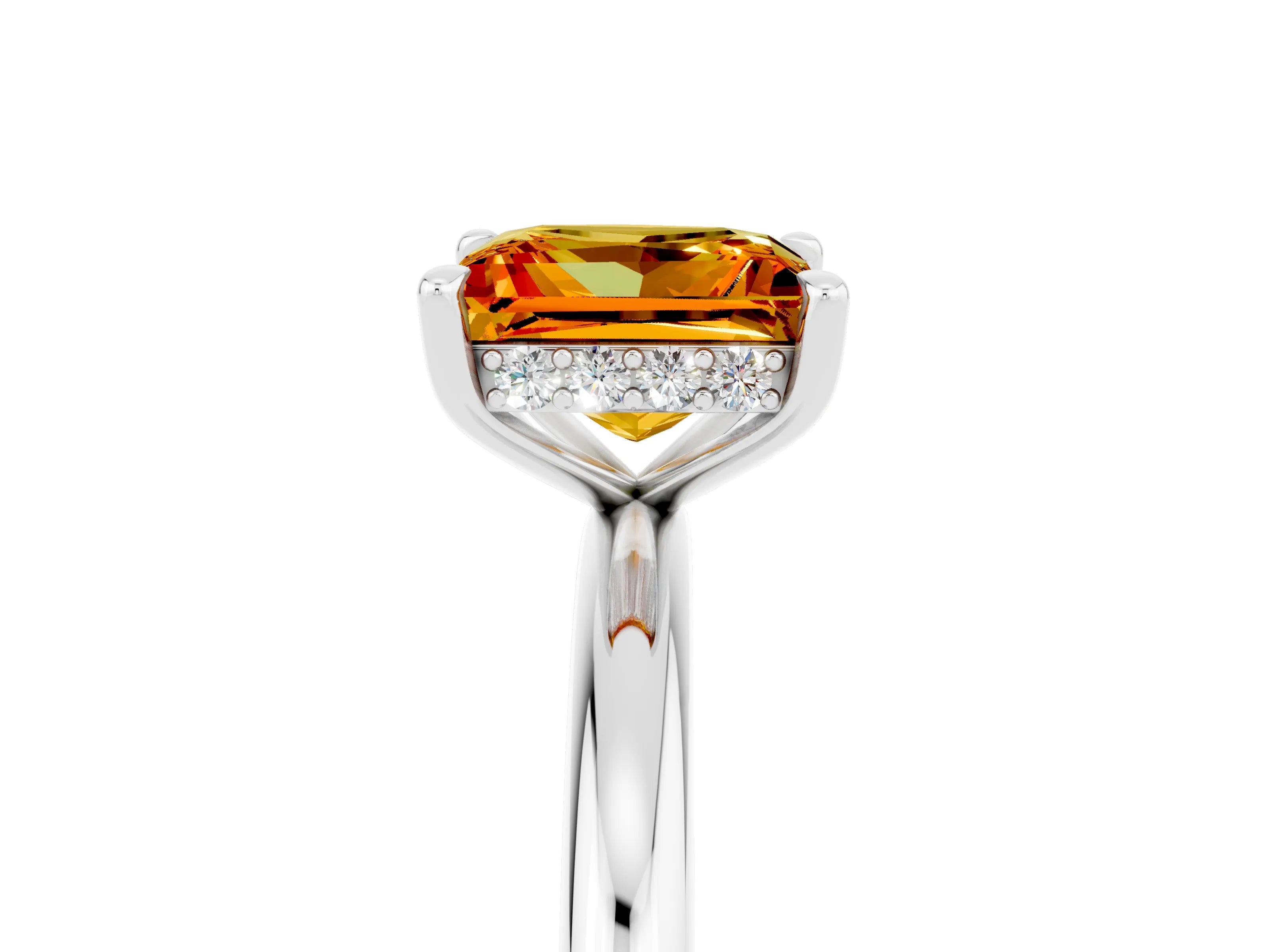 White gold Princess Cut Citrine Solitaire Ring with Thin Band and Four-Prong Setting_5