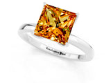 White gold Princess Cut Citrine Solitaire Ring with Thin Band and Prong Setting_13