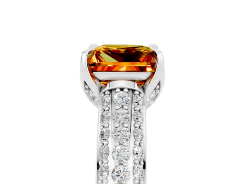White gold Princess Cut Citrine Solitaire Ring with Three-Row Pavé Band and Four-Prong Setting_17