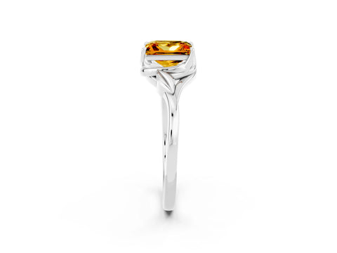 White gold Princess Cut Citrine Solitaire Ring with Twist Band and Four-Prong Setting_14