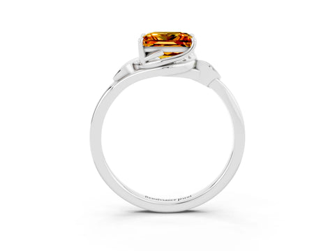 White gold Princess Cut Citrine Solitaire Ring with Twist Band and Four-Prong Setting_15