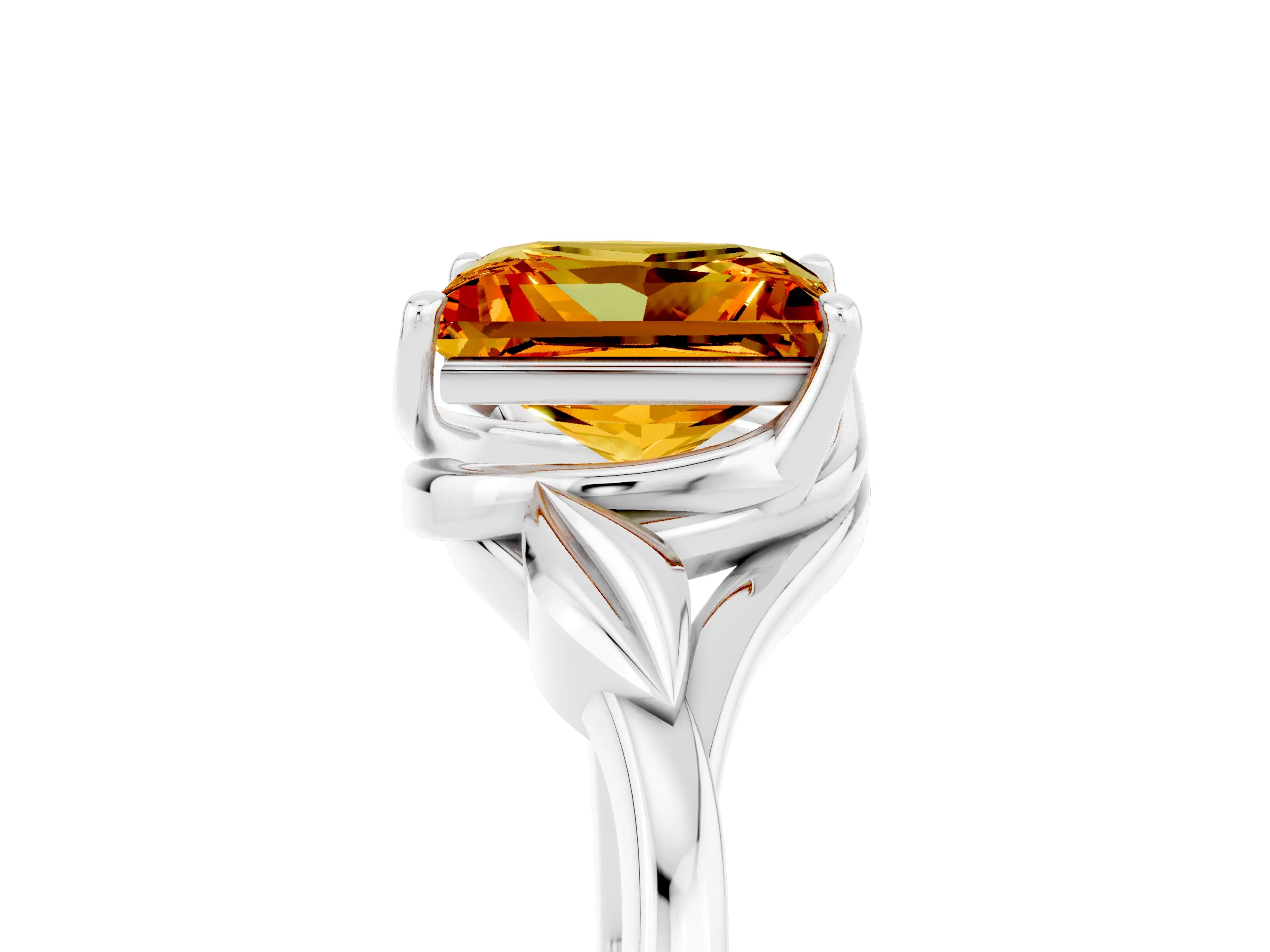 White gold Princess Cut Citrine Solitaire Ring with Twist Band and Four-Prong Setting_41