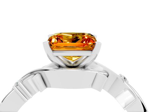 White gold Princess Cut Citrine Solitaire Ring with Twisted Band and Prong Setting_4