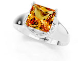 White gold Princess Cut Citrine Solitaire Ring with Wide Band and Prong Setting_1