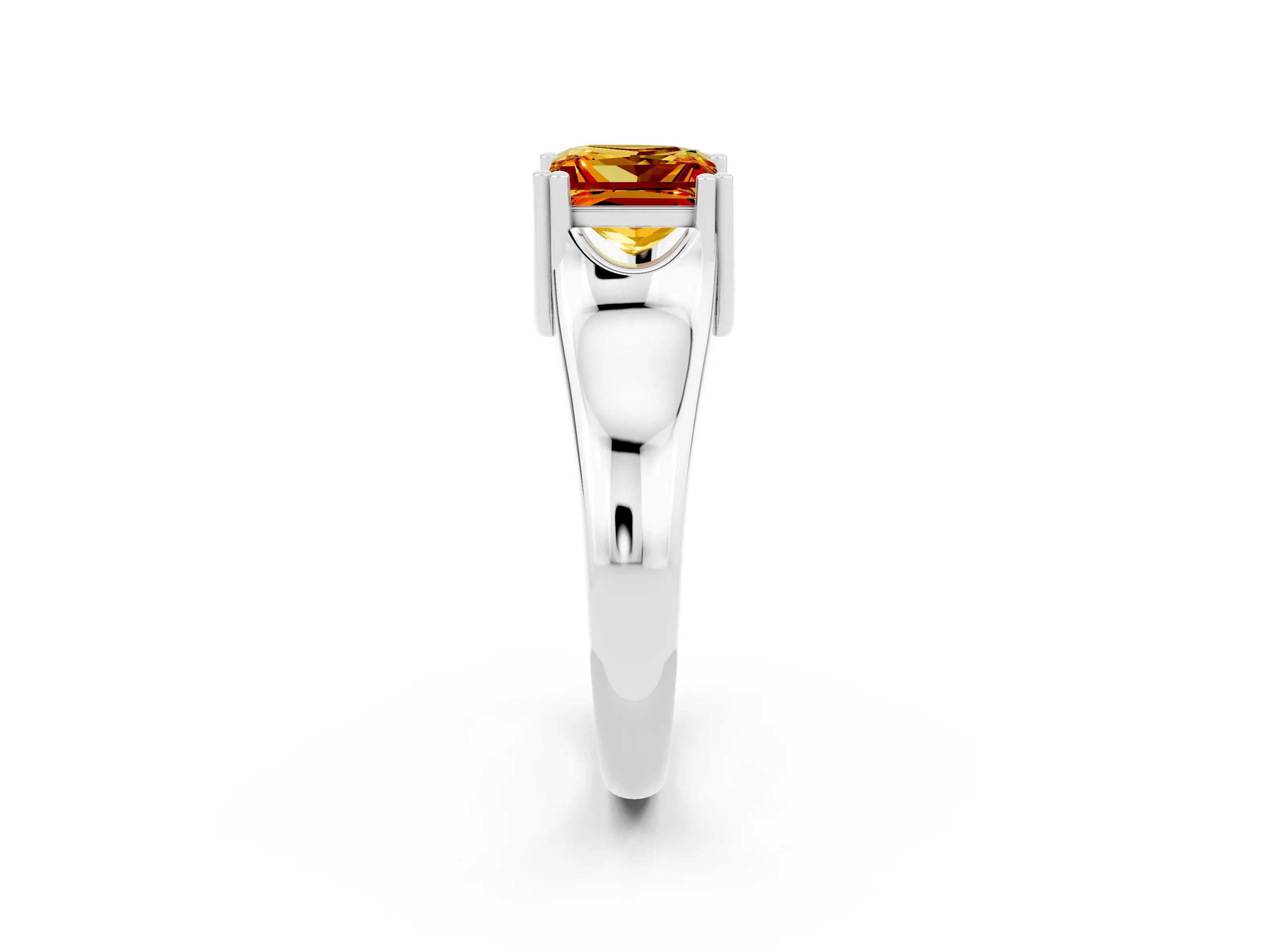 White gold Princess Cut Citrine Solitaire Ring with Wide Band and Prong Setting_2