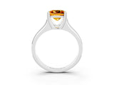 White gold Princess Cut Citrine Solitaire Ring with Wide Band and Prong Setting_3