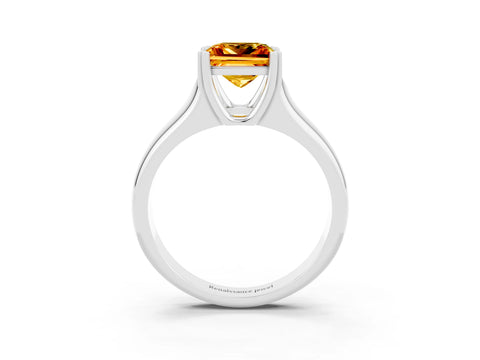 White gold Princess Cut Citrine Solitaire Ring with Wide Band and Prong Setting_3