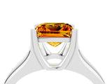 White gold Princess Cut Citrine Solitaire Ring with Wide Band and Prong Setting_4