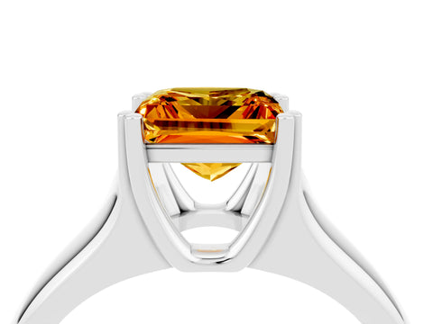 White gold Princess Cut Citrine Solitaire Ring with Wide Band and Prong Setting_4