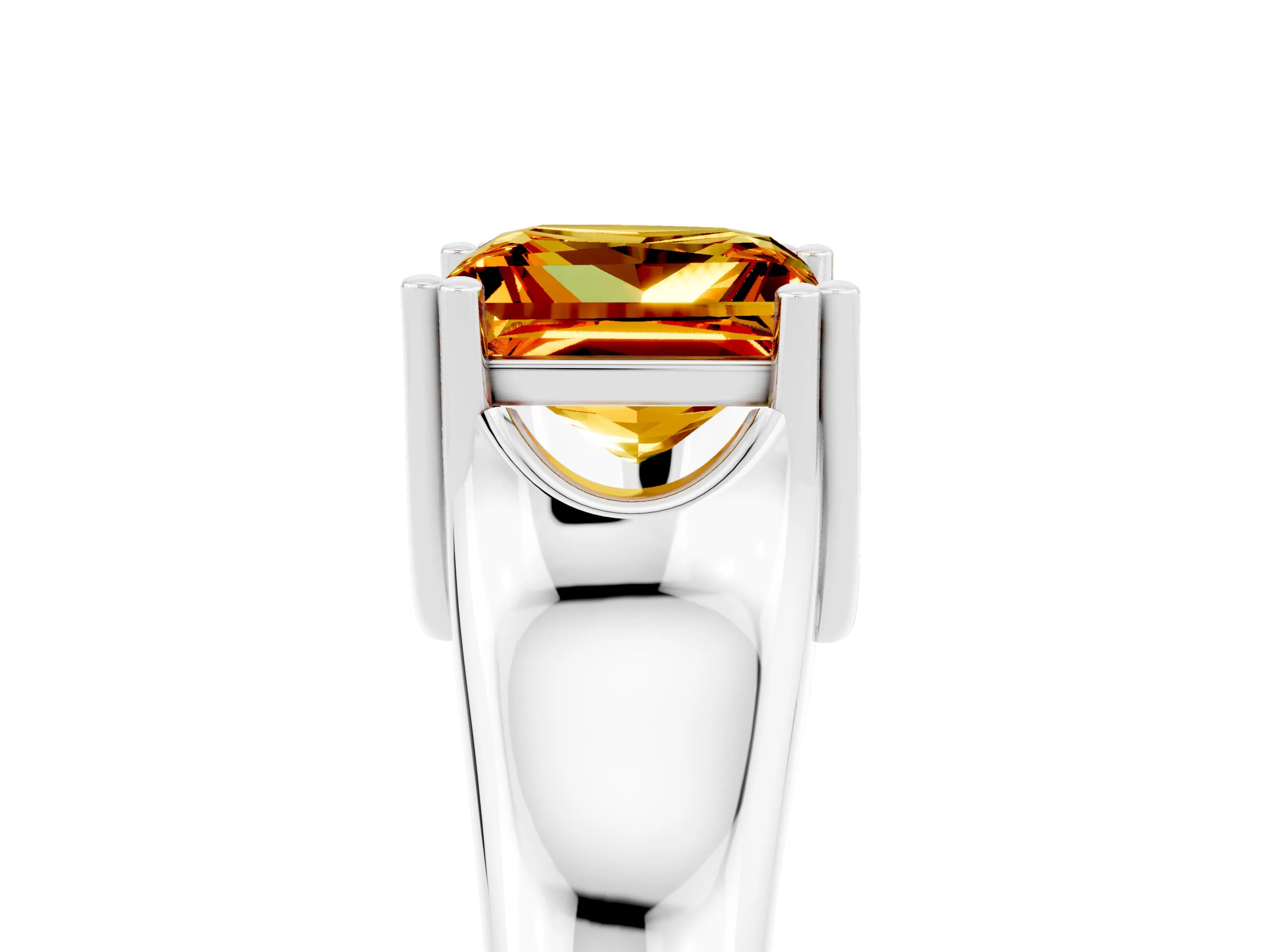 White gold Princess Cut Citrine Solitaire Ring with Wide Band and Prong Setting_5