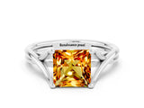 White gold Princess Cut Citrine Solitaire Twist Band Prong Setting Ring_54