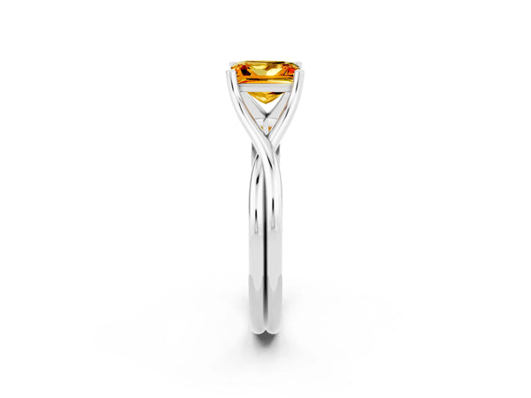 Silver Princess Cut Citrine Solitaire Twist Band Prong Setting Ring