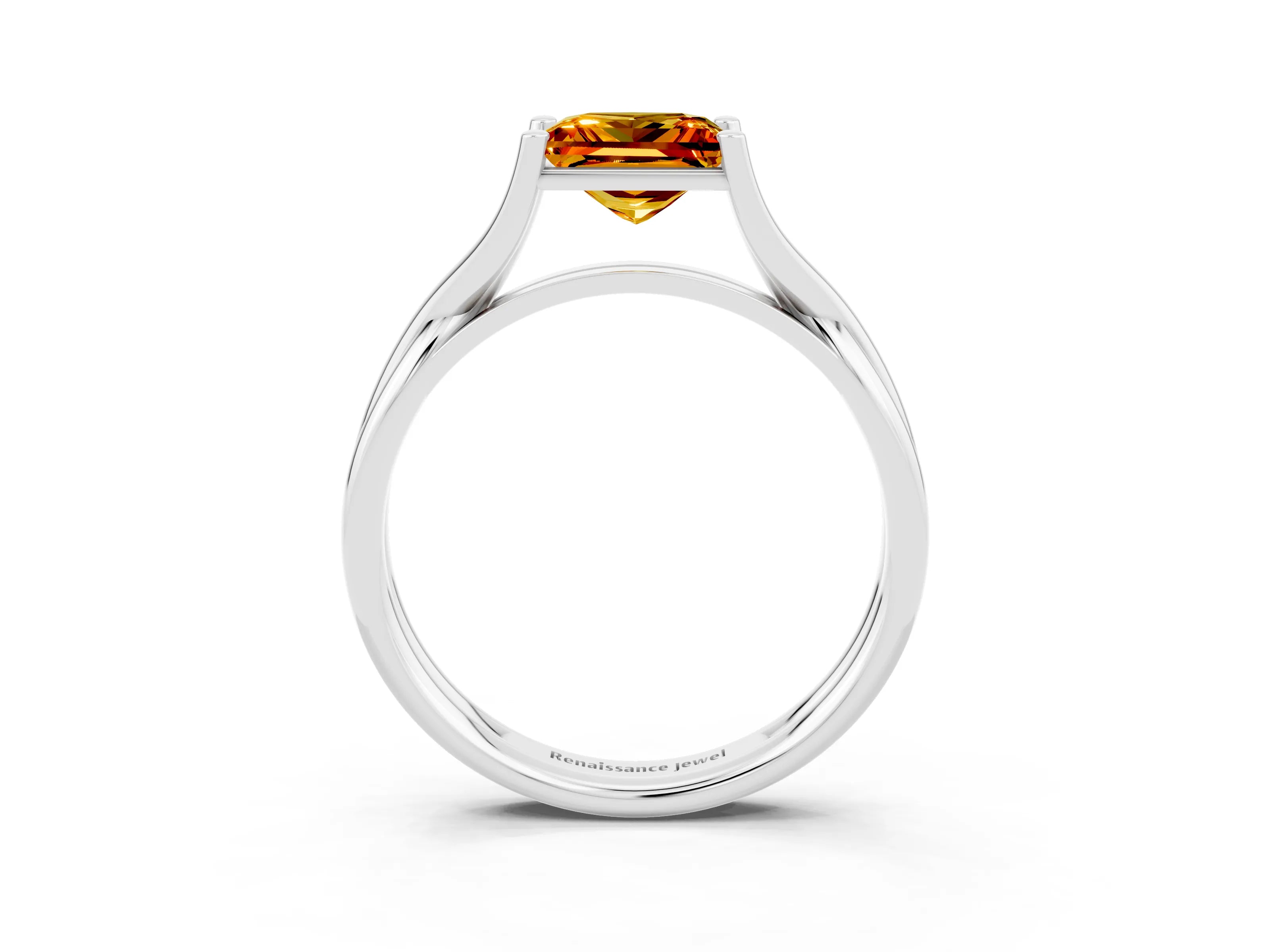 White gold Princess Cut Citrine Solitaire Twist Band Prong Setting Ring_57