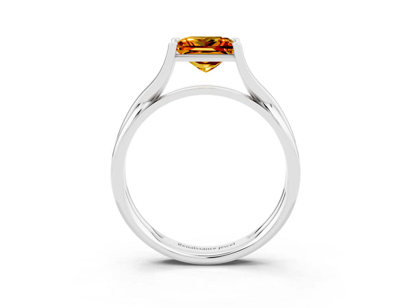 Silver Princess Cut Citrine Solitaire Twist Band Prong Setting Ring