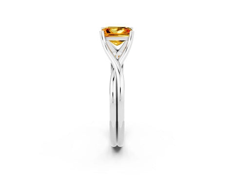 White gold Princess Cut Citrine Solitaire Twist Band Prong Setting Ring_57