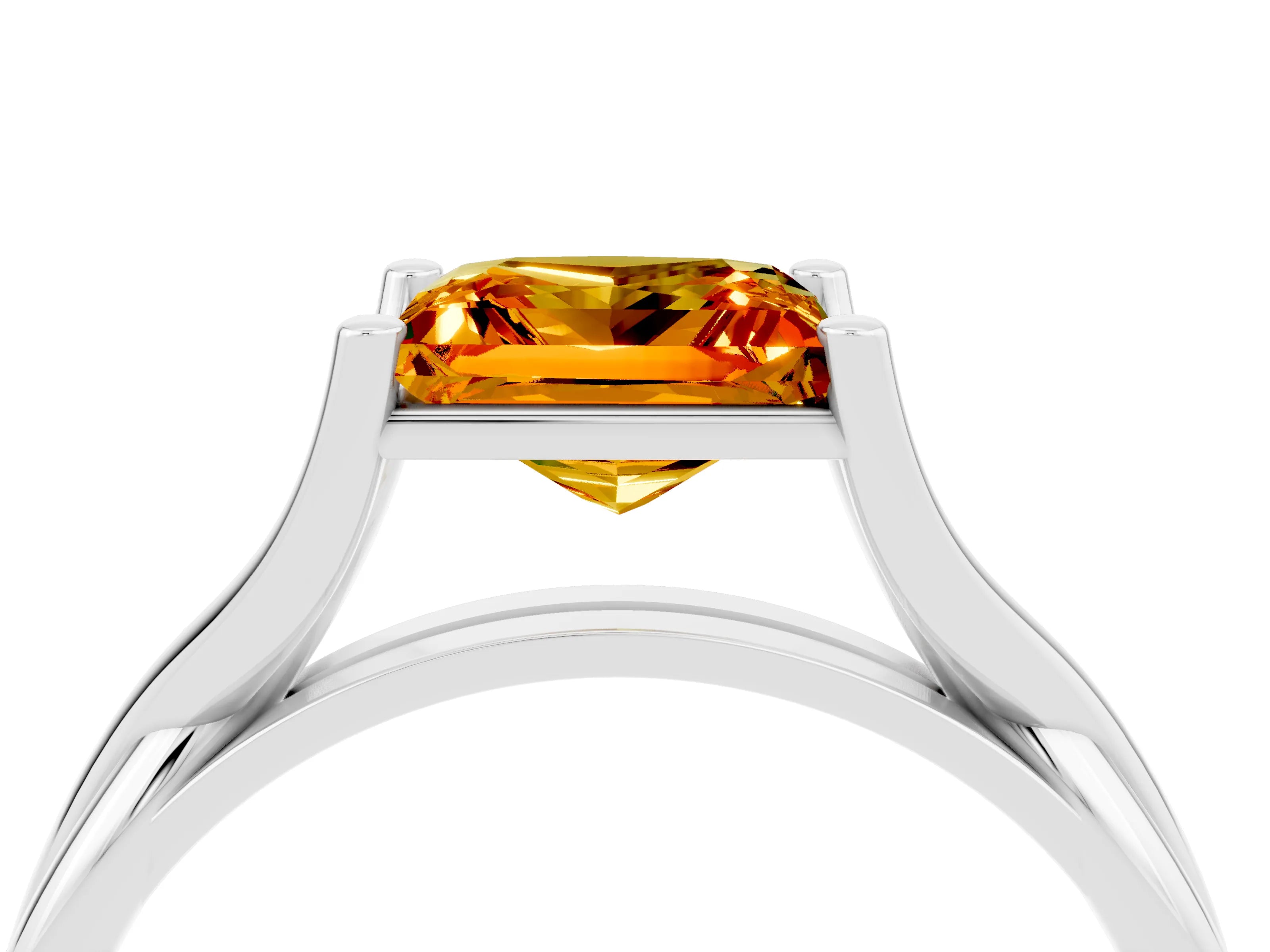 White gold Princess Cut Citrine Solitaire Twist Band Prong Setting Ring_58
