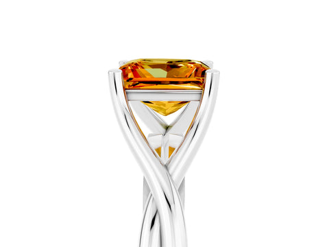 White gold Princess Cut Citrine Solitaire Twist Band Prong Setting Ring_59