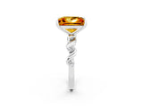 White gold Princess Cut Citrine Solitaire Twisted Band with Round  Accents and Prong Setting_14