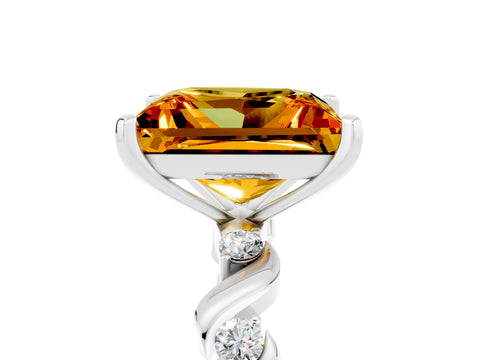 White gold Princess Cut Citrine Solitaire Twisted Band with Round  Accents and Prong Setting_17