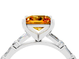 White gold Princess Cut Citrine Solitaire with Side Baguettes and Channel Set Band_4