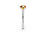 White gold Princess Cut Citrine Solitaire with Side Stones, Pave Band, Four-Prong Setting_38