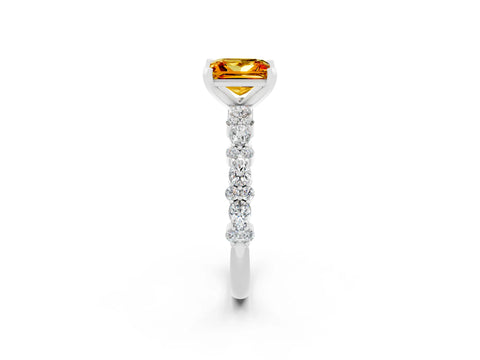 White gold Princess Cut Citrine Solitaire with Side Stones, Pave Band, Four-Prong Setting_38