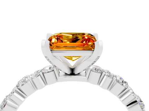White gold Princess Cut Citrine Solitaire with Side Stones, Pave Band, Four-Prong Setting_40