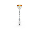White gold Princess Cut Citrine Solitaire with Side Stones on a Pavé Band and Four-Prong Setting_2
