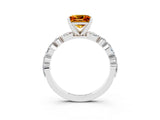 White gold Princess Cut Citrine Solitaire with Side Stones on a Pavé Band and Four-Prong Setting_3