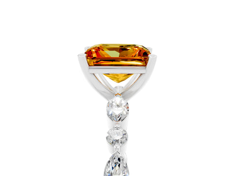 White gold Princess Cut Citrine Solitaire with Side Stones on a Pavé Band and Four-Prong Setting_5