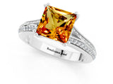 White gold Princess Cut Citrine Split Shank Engagement Ring with Pavé Band_1