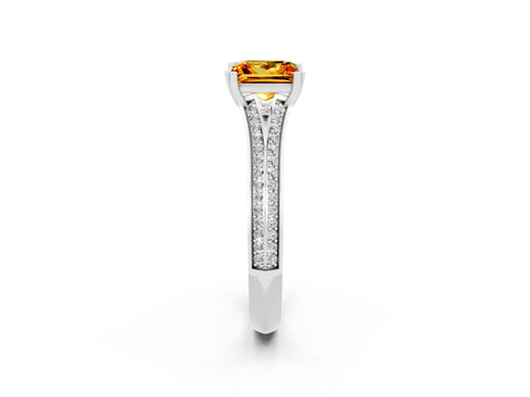 White gold Princess Cut Citrine Split Shank Engagement Ring with Pavé Band_2