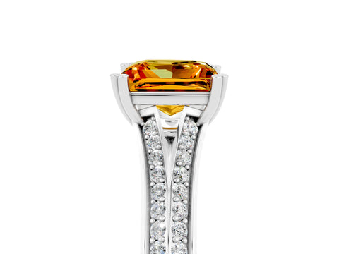 White gold Princess Cut Citrine Split Shank Engagement Ring with Pavé Band_5