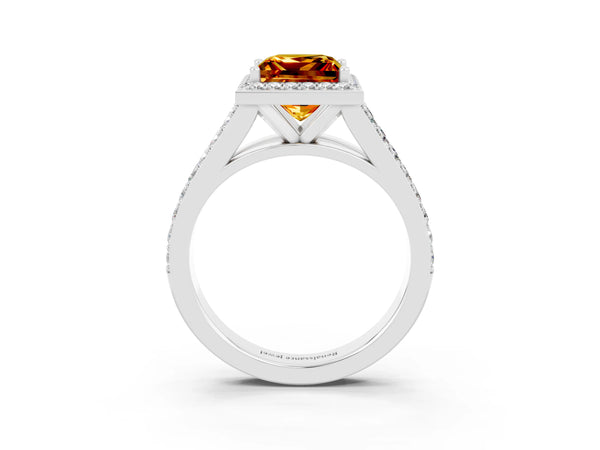 Silver Princess Cut Citrine Split Shank Halo Ring with Four-Prong Setting