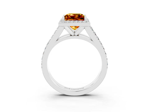 White gold Princess Cut Citrine Split Shank Halo Ring with Four-Prong Setting_15