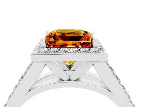 White gold Princess Cut Citrine Split Shank Halo Ring with Four-Prong Setting_16