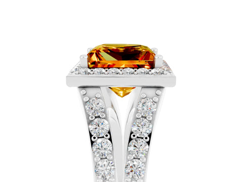 White gold Princess Cut Citrine Split Shank Halo Ring with Four-Prong Setting_17