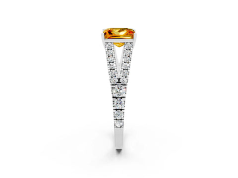 White gold Princess Cut Citrine Split Shank Pavé Engagement Ring with Four-Prong Setting_14