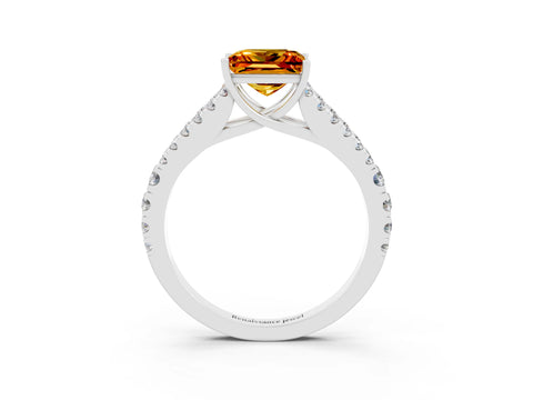 White gold Princess Cut Citrine Split Shank Pavé Engagement Ring with Four-Prong Setting_15