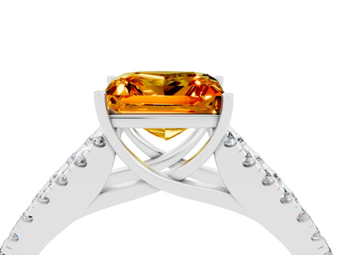White gold Princess Cut Citrine Split Shank Pavé Engagement Ring with Four-Prong Setting_16