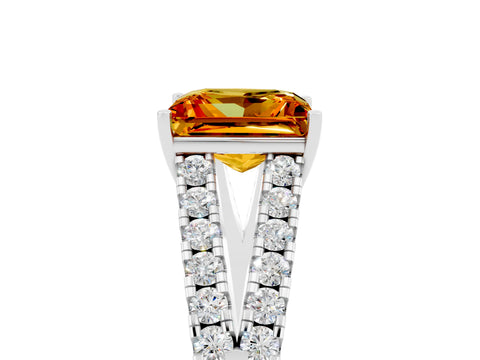 White gold Princess Cut Citrine Split Shank Pavé Engagement Ring with Four-Prong Setting_17