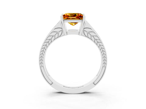 White gold Princess Cut Citrine Split Shank Ring with Pavé Band and Four-Prong Setting_3