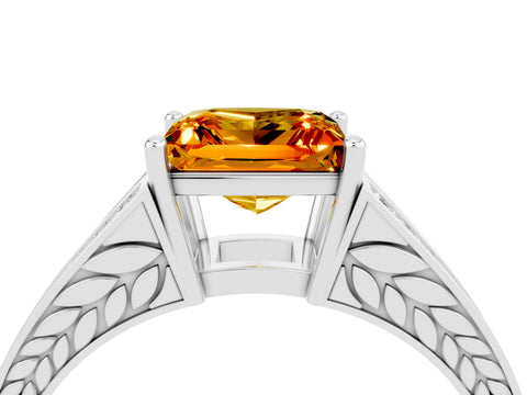 White gold Princess Cut Citrine Split Shank Ring with Pavé Band and Four-Prong Setting_4