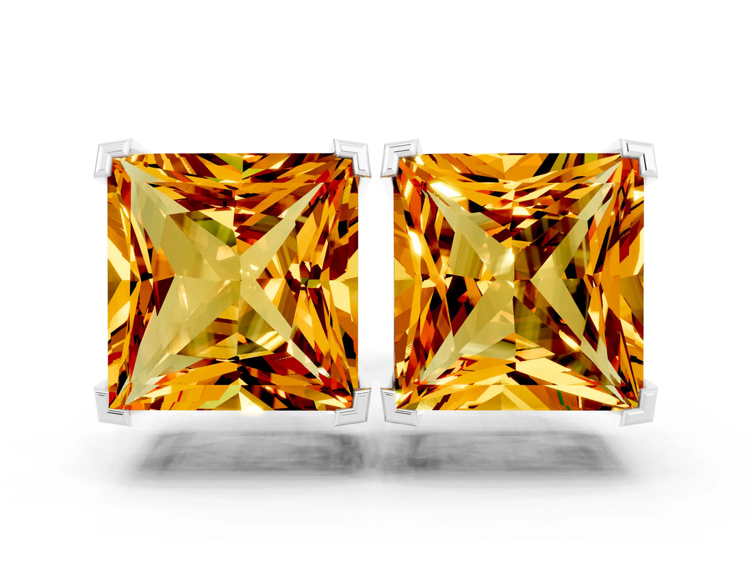 Silver 1.01 Carat Princess Citrine Stud Earrings